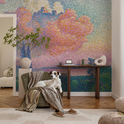 Papel de parede para criança com uma paisagem colorida adequada para quartos infantis