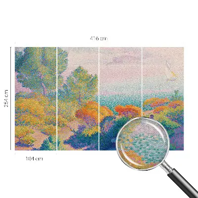 Papel de parede infantil com estampa de paisagem litorânea