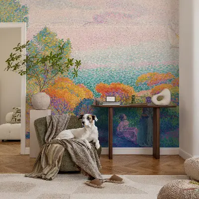 Papel de parede infantil com estampa de paisagem litorânea