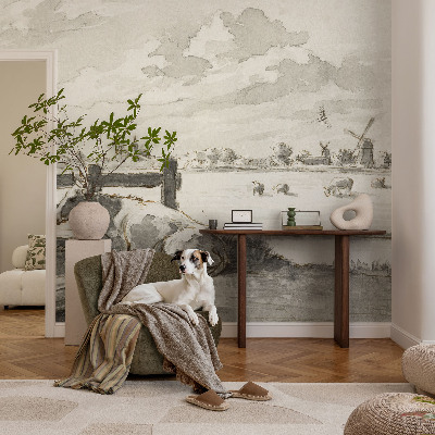 Autocolante de parede fotográfico com motivo 'Idílio rural' para decoração de interiores