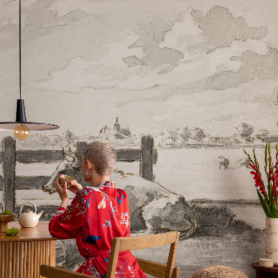Autocolante de parede fotográfico com motivo 'Idílio rural' para decoração de interiores
