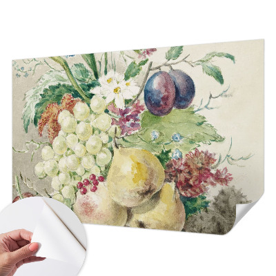 Papel de parede autocolante para quarto com estampa de flores e frutos