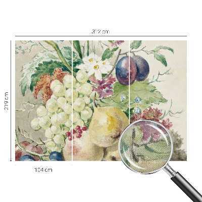 Papel de parede autocolante para quarto com estampa de flores e frutos