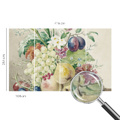 Papel de parede autocolante para quarto com estampa de flores e frutos
