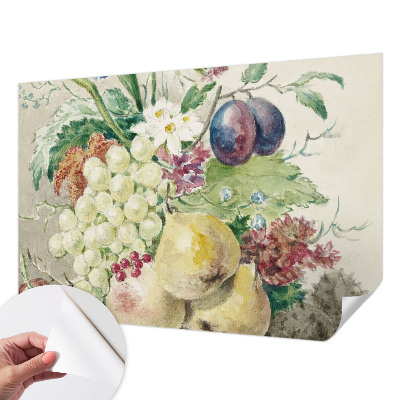 Papel de parede autocolante para quarto com estampa de flores e frutos