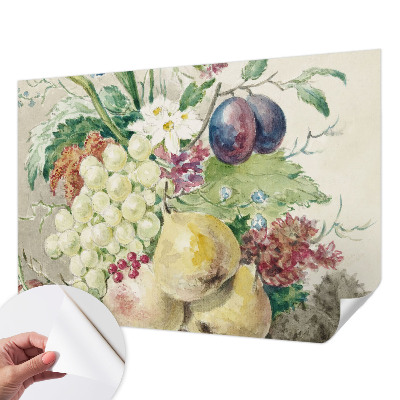 Papel de parede autocolante para quarto com estampa de flores e frutos
