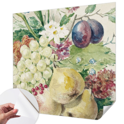 Papel de parede autocolante para quarto com estampa de flores e frutos