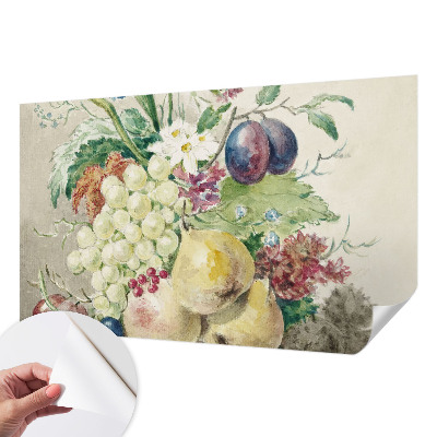 Papel de parede autocolante para quarto com estampa de flores e frutos