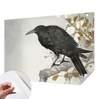 Autocolante de parede fotográfico Corvo nas flores