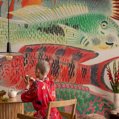 Papel de parede para criança com estampa de peixes exóticos