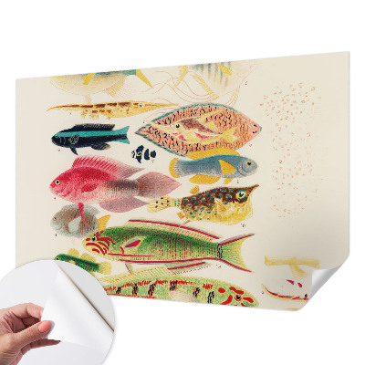 Papel de parede autocolante para sala com peixes coloridos