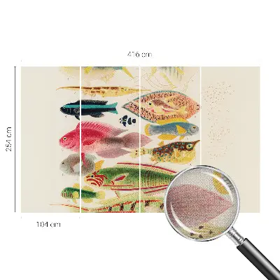 Papel de parede autocolante para sala com peixes coloridos