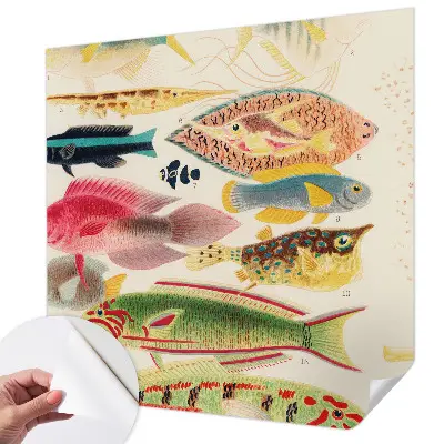 Papel de parede autocolante para sala com peixes coloridos
