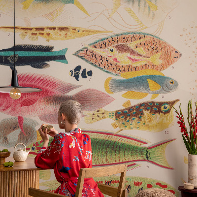 Papel de parede autocolante para sala Peixes coloridos