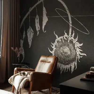 Papel de parede 3D de girassol nostálgico