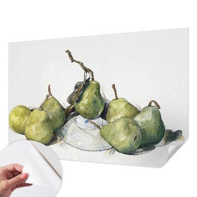 Papel de parede infantil com estampa de peras em aquarela