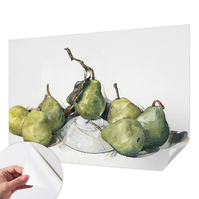 Papel de parede infantil com estampa de peras em aquarela