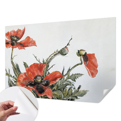 Papel de parede autocolante para sala com estampa de papoulas vermelhas