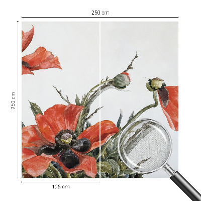 Papel de parede autocolante para sala com estampa de papoulas vermelhas