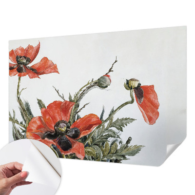 Papel de parede autocolante para sala com estampa de papoulas vermelhas