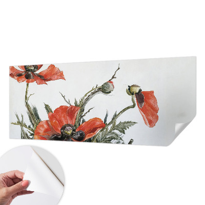 Papel de parede autocolante para sala com estampa de papoulas vermelhas