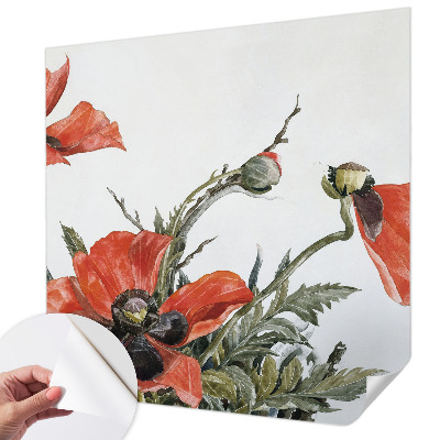 Papel de parede autocolante para sala com estampa de papoulas vermelhas