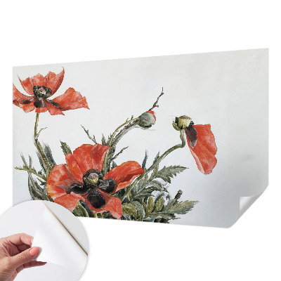 Papel de parede autocolante para sala com estampa de papoulas vermelhas