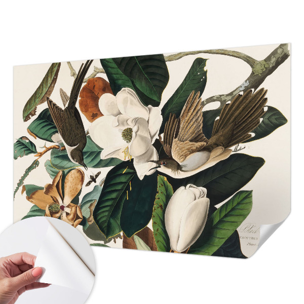 Papel de parede autocolante para quarto pássaros magnólias