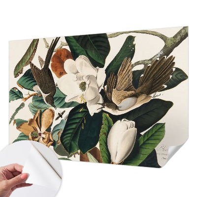 Papel de parede autocolante para quarto pássaros magnólias