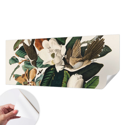 Papel de parede autocolante para quarto pássaros magnólias