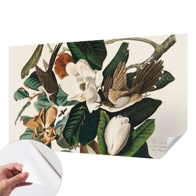 Papel de parede autocolante para quarto pássaros magnólias