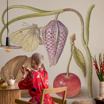Papel de parede 3D com estampa de planta borboleta