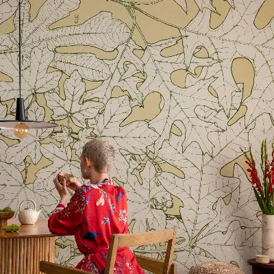 Papel de parede autocolante para sala com estampa de folhas de árvore
