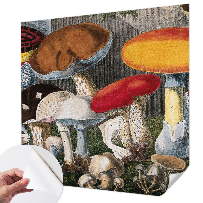Papel de parede autocolante para sala com cogumelos botânicos