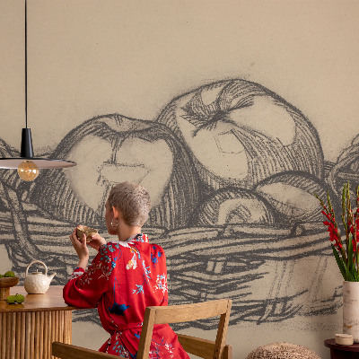Papel de parede infantil com tema de cesta de frutas