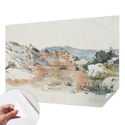 Papel de parede autocolante para quarto com paisagem rochosa