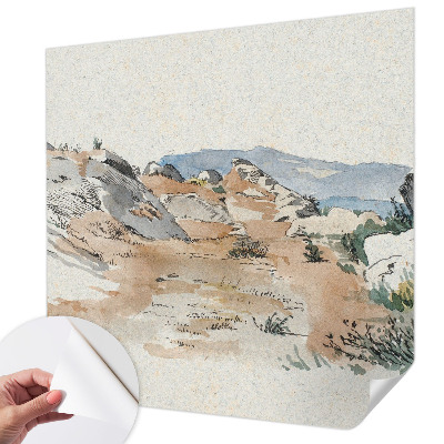 Papel de parede autocolante para quarto com paisagem rochosa