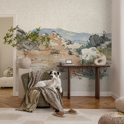 Papel de parede autocolante para quarto com paisagem rochosa