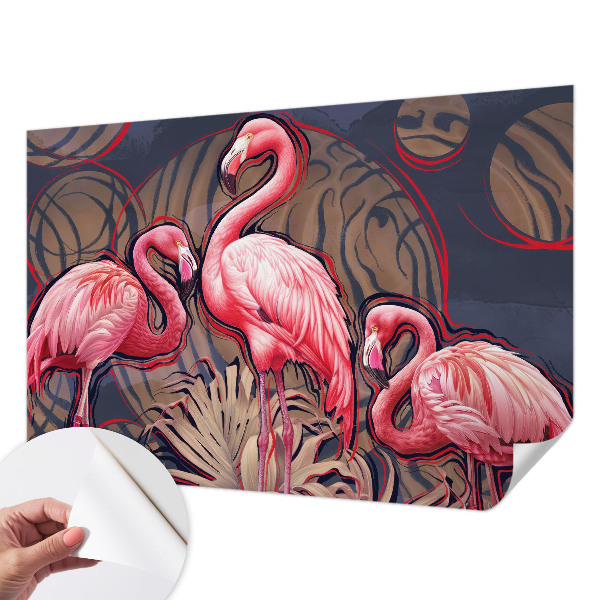 Autocolante de parede fotográfico flamingos cor-de-rosa