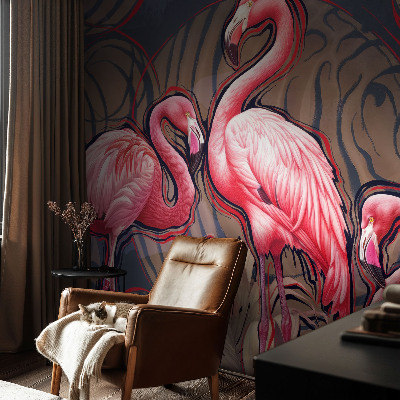 Autocolante de parede fotográfico flamingos cor-de-rosa