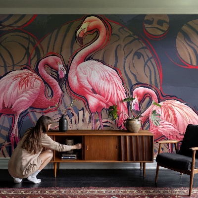 Autocolante de parede fotográfico flamingos cor-de-rosa