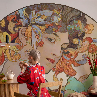 Papel de parede autocolante com padrão Art Nouveau colorido
