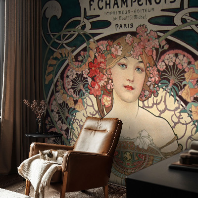 Papel de parede infantil com padrão de simetria floral