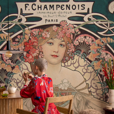 Papel de parede infantil com padrão de simetria floral