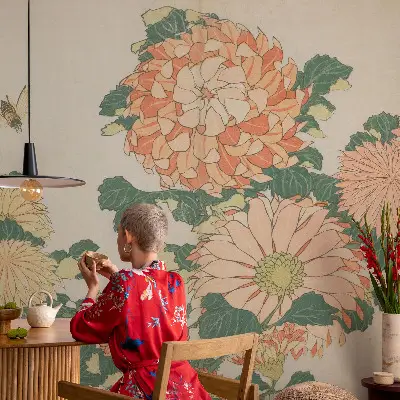 Papel de parede para criança com estampa de flores de crisântemo