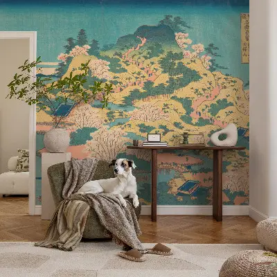 Papel de parede autocolante para sala com paisagem japonesa