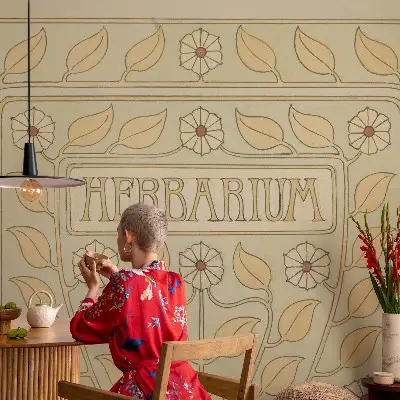 Papel de parede 3D com ornamento de planta