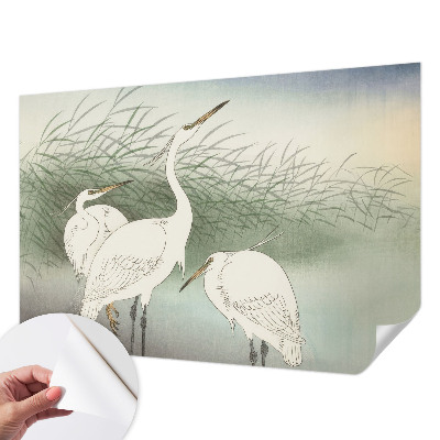 Papel de parede para criança com estampa de garças na grama