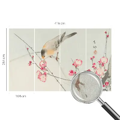 Papel de parede infantil com estampa de pássaros floridos