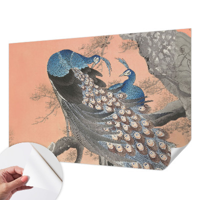 Papel de parede autocolante para quarto com padrão de pavão em estilo elegante